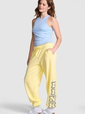 PINK Victoria's Secret ivy fleece Yellow Jogger Sweatpants with Side Logo NWOT